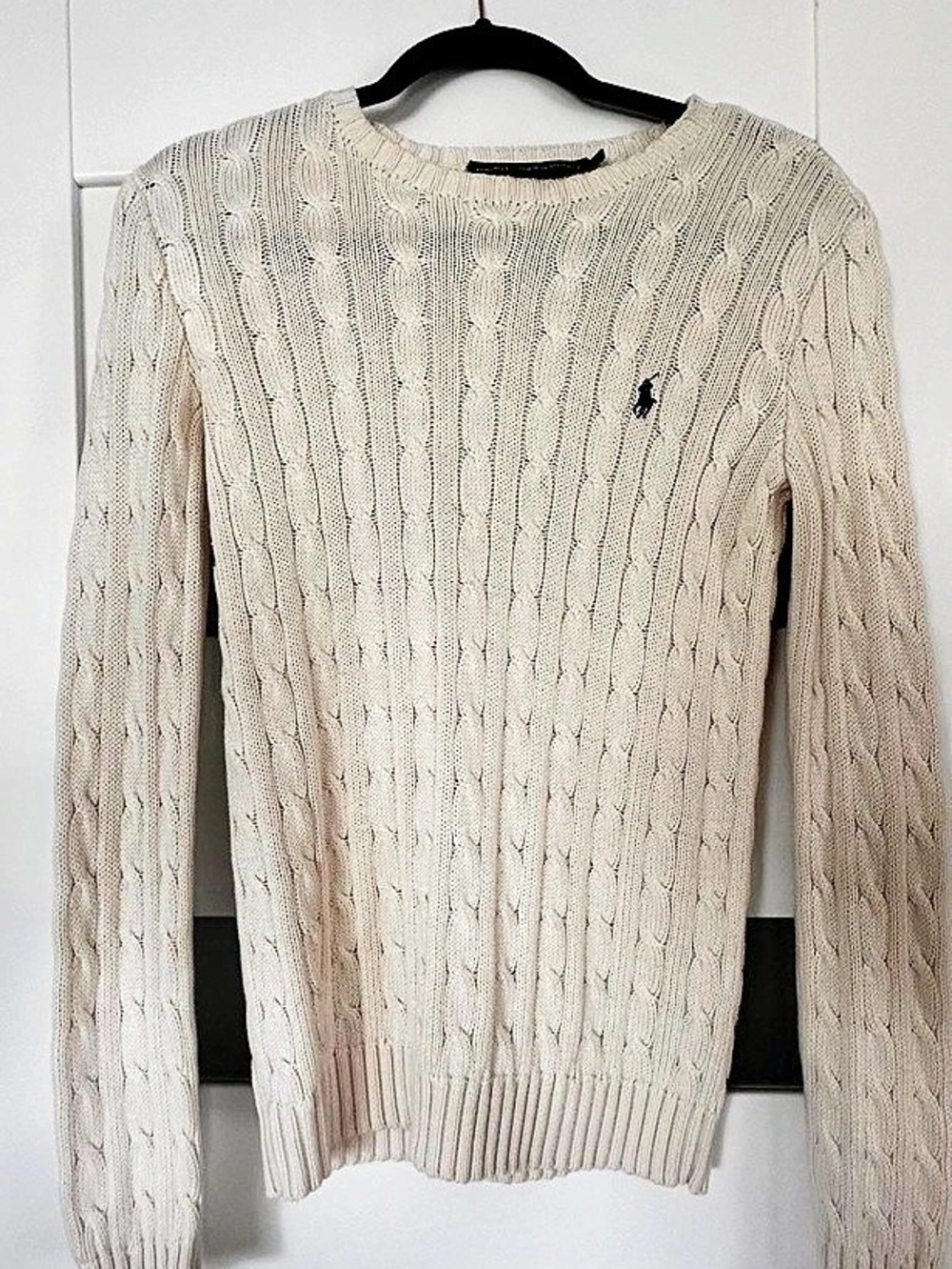 Ralph Lauren Sport Classic Cable-Knit Crewneck Sweater Cream Small